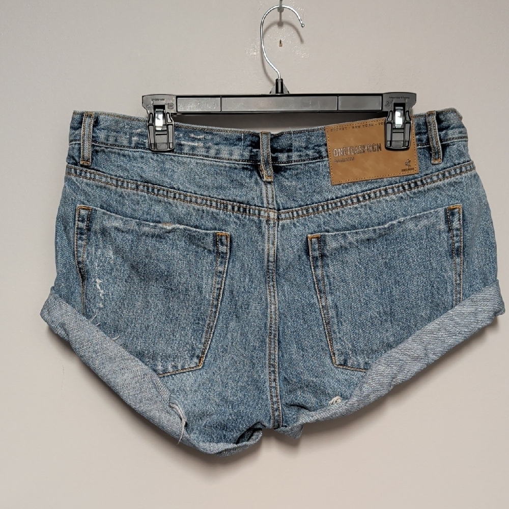 One Teaspoon Light Blue Distressed Jean Shorts - Picture 3 of 6